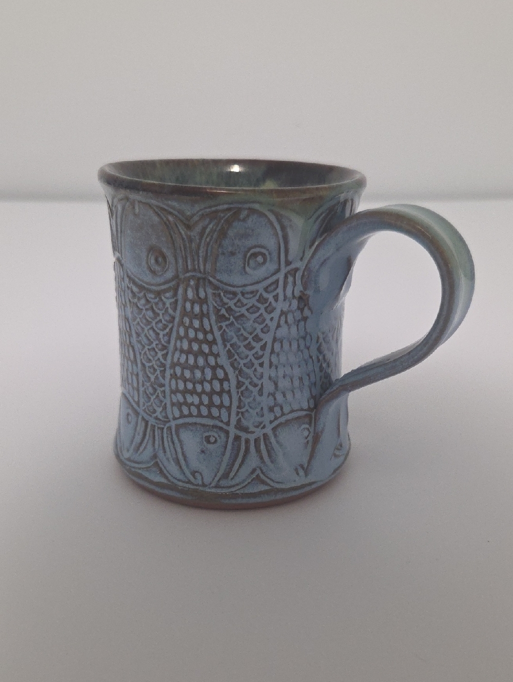Handcrafted Blue Ceramic Fish Pattern Mug